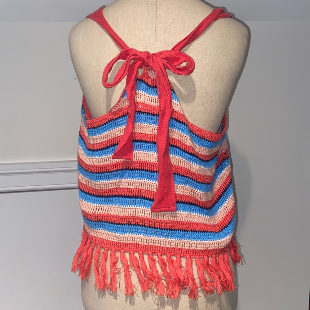 Moon River striped fringe tank with tie back
